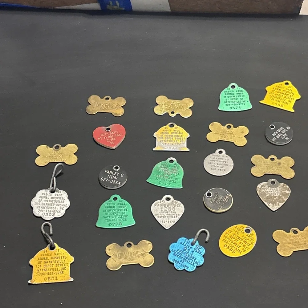 23 Vintage Dog Tags Rabies Vaccination Waynesville NC Pet ID Milk-Bone 1980s